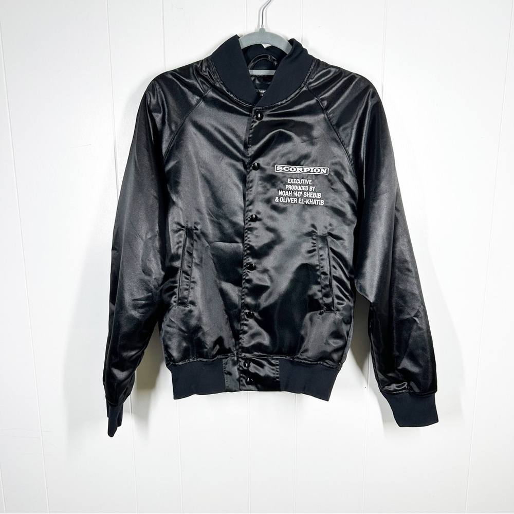 Drake Scorpion Tour 2018 Black Satin Snap Front Varsity Bomber Jacket Small
